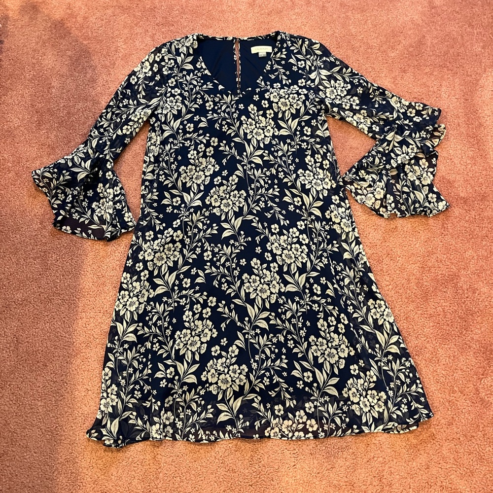 Calvin Klein Navy and White Floral A-Line Dress